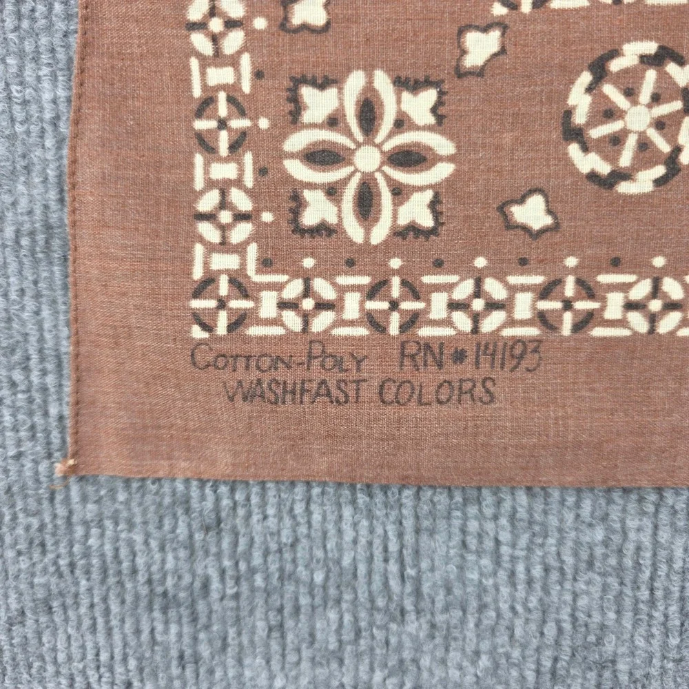 Vintage Bandana Set 2 Blue Brown Geometric Floral RN 14193 Washfast USA Scarf